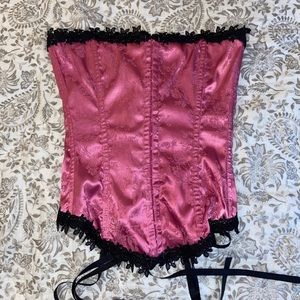 90s Vintage Fredericks of Hollywood Pink + Black Lace Front Bustier Corset